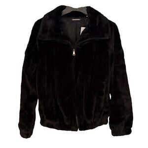 M Magaschoni Faux Fur Bomber Jacket In Black Size S/P. Beautiful. New With Tags